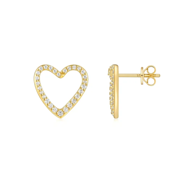 Pave Open Heart Moissanite Gold Plated Silver Stud Earring