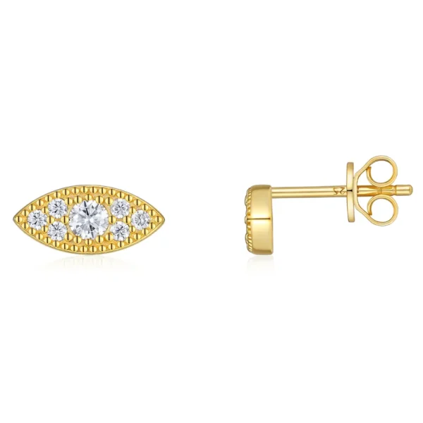 Evil Eye Cluster Moissanite Gold Plated Silver Stud Earring