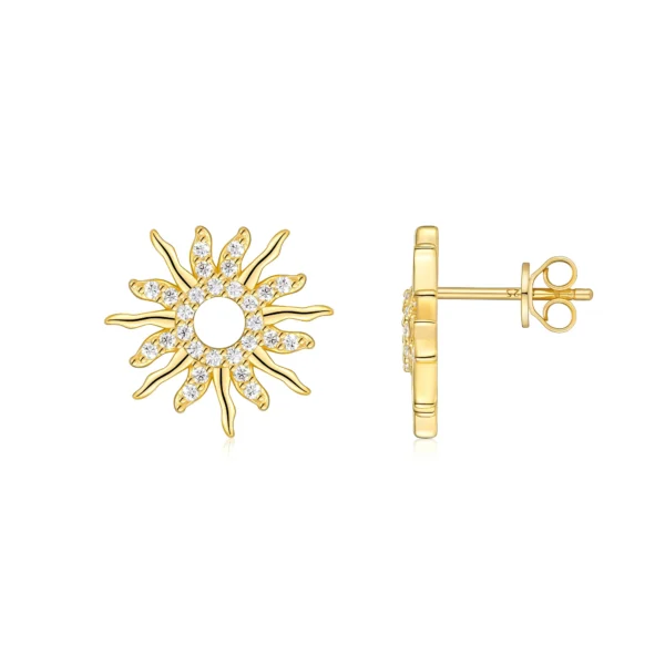 Pave Sunflower Moissanite Gold Plated Silver Stud Earring