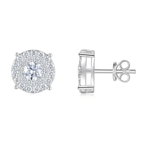 Double Halo Round Cut Moissanite Silver Stud Earring