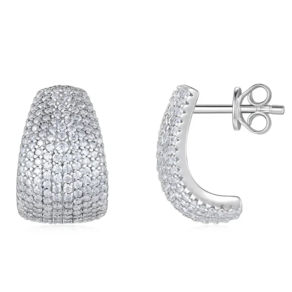 Micro Pave Half-Hoop Moissanite Silver Stud Earring