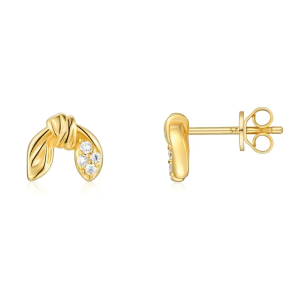Pave Bunny Ear Moissanite Gold Plated Silver Stud Earring