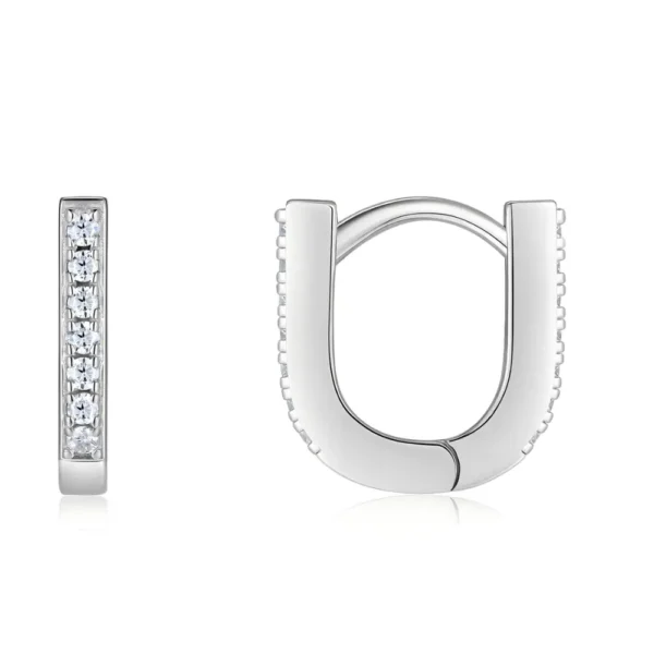 Pave U-Shaped Moissanite Silver Hoop Earring