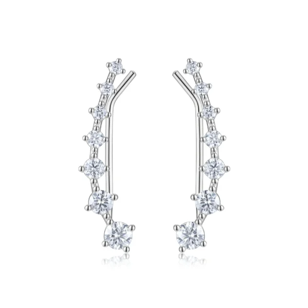 Graduated Journey Moissanite Silver Ear Climber Earring