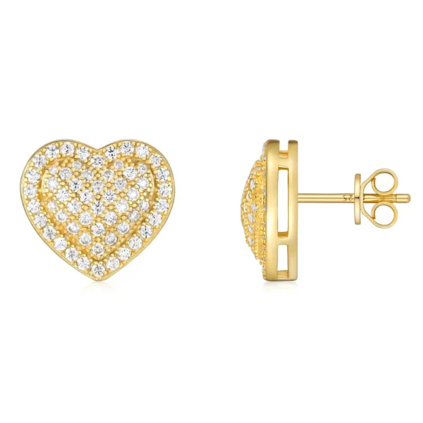 Pave Heart Moissanite Gold Plated Silver Stud Earring
