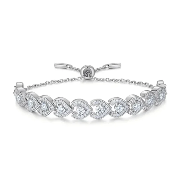 Pavé Horseshoe Link Moissanite Adjustable Silver Bracelet