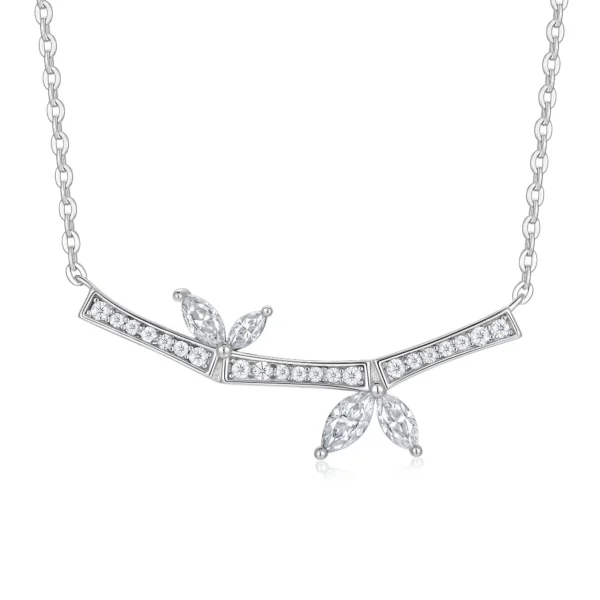 Marquise Leaf & Pave Bamboo Silver Moissanite Necklace