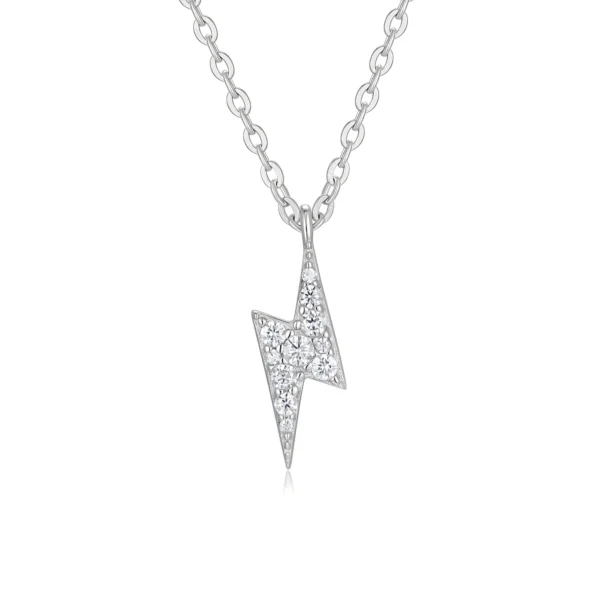 Pave Lightning Bolt Moissanite Silver Pendant Necklace