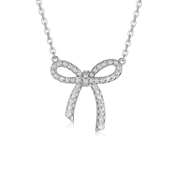 Pave Bowknot Moissanite Silver Pendant Necklace