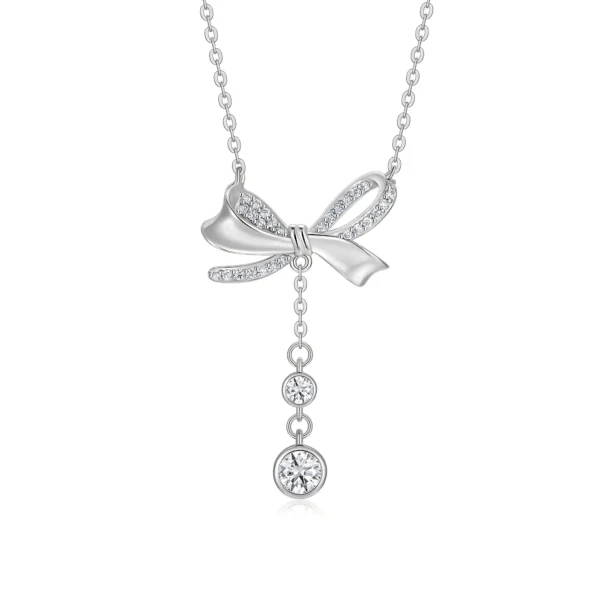 Pavé Bow & Bezel Drop Moissanite Lariat Necklace