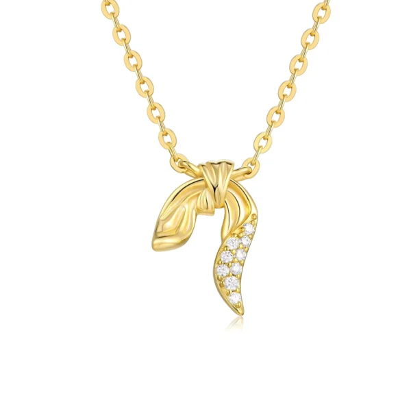 Asymmetrical Pave Leaf Moissanite Gold Plated Silver Pendant Necklace