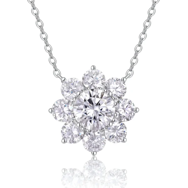 Flower Cluster 3ctw Moissanite Silver Pendant Necklace