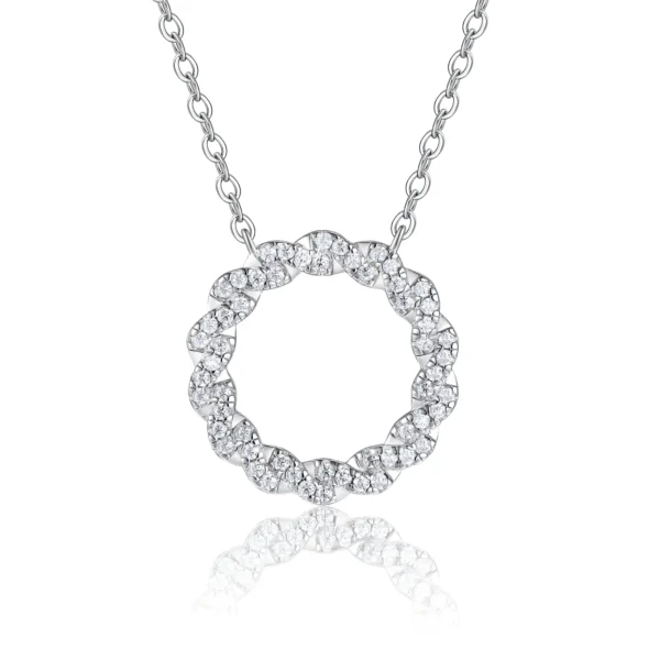 Pave Braided Circle Moissanite Silver Pendant Necklace