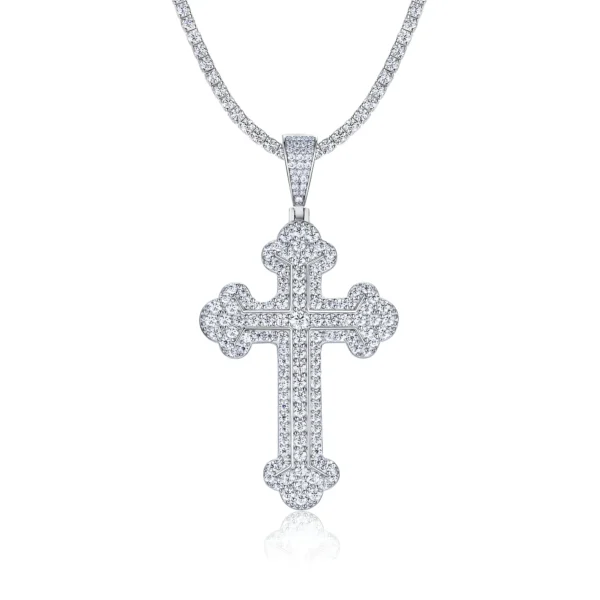 Iced Out Budded Cross Moissanite Pendant with Tennis Chain