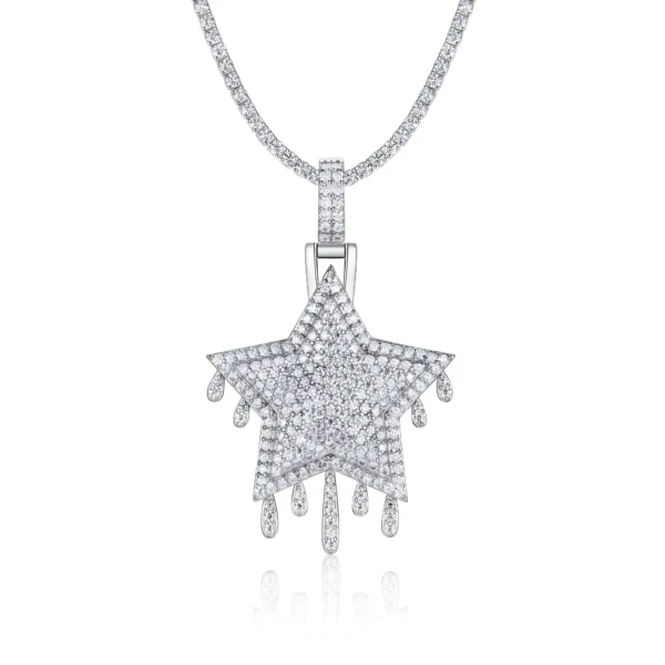 Iced Out Dripping Star Moissanite Pendant with Tennis Chain
