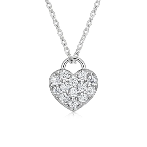 Pavé Heart Lock Moissanite Silver Pendant Necklace