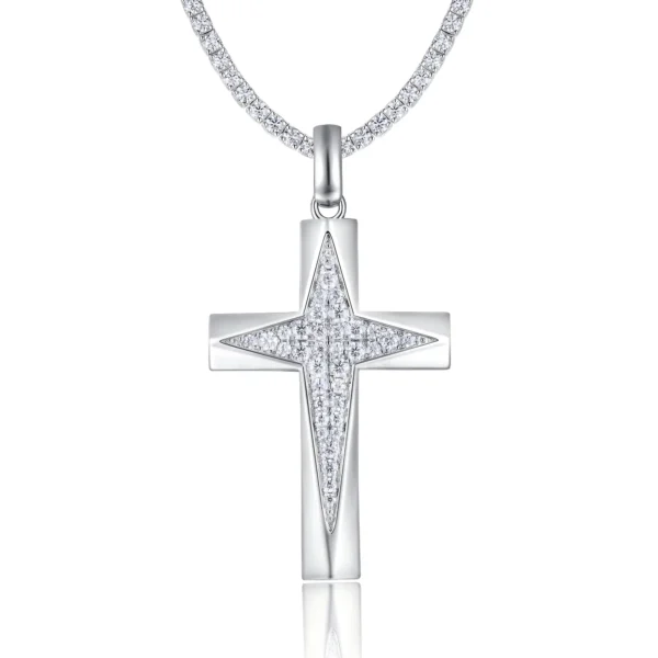 Iced Out Star Inlay Cross Moissanite Pendant with Tennis Chain