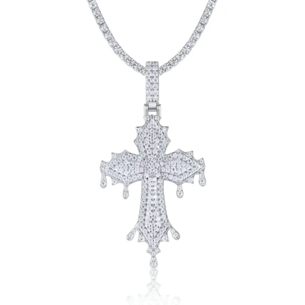 Iced Out Dripping Dagger Cross Moissanite Pendant with Tennis Chain