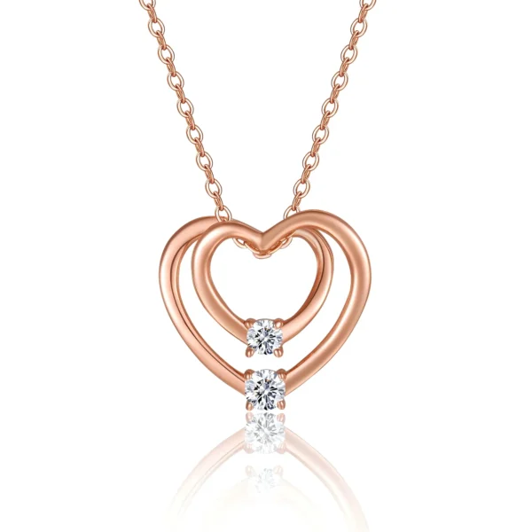 Two-Stone Double Heart Moissanite Gold Plated Silver Pendant Necklace