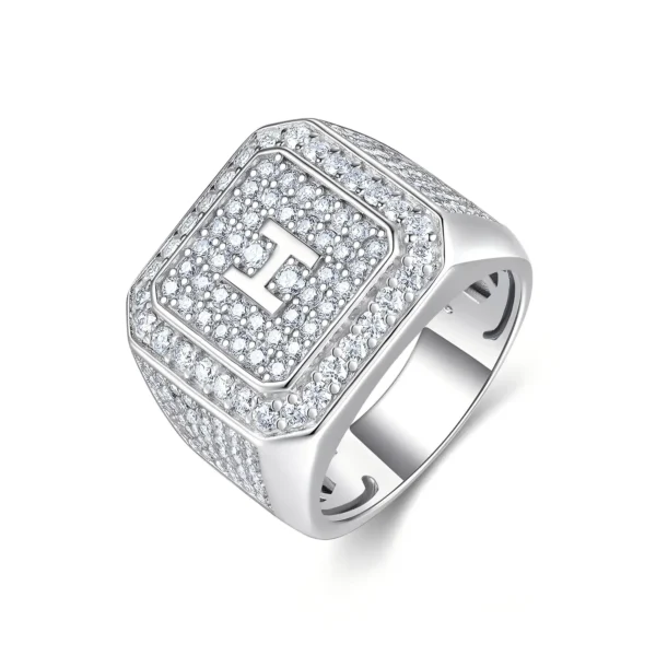Iced Out Initial 'H' Moissanite Hip Hop Signet Ring
