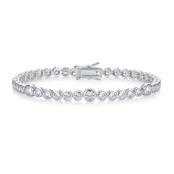 Graduated Bezel Set Round Cut Moissanite Silver Tennis Bracelet