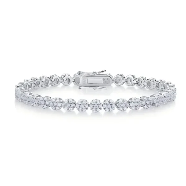 Round Cut Halo Cluster Moissanite Silver Tennis Bracelet