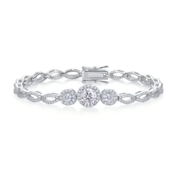 Three-Stone Halo and Pavé Infinity Link Moissanite Bracelet