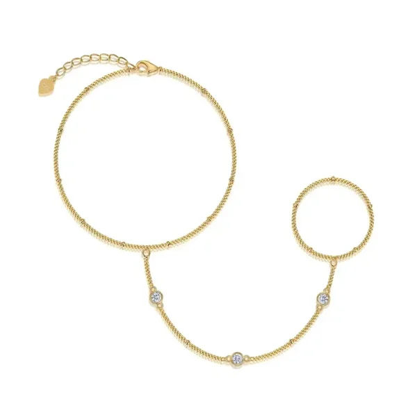 Gold Plated Satellite Chain Bezel Set Moissanite Hand Chain Bracelet