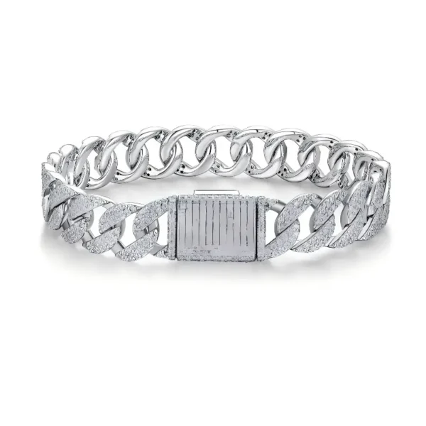 Partially Iced Pavé Cuban Link Bracelet with Baguette Moissanite Clasp