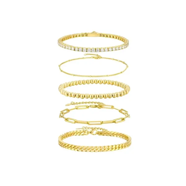 5-Piece Gold Plated Jewelry Layering Moissanite Bracelet Set