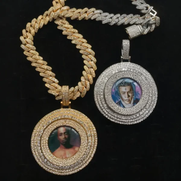 Iced Out Multi-Layered Stepped Bezel Zircon Custom Photo Pendant