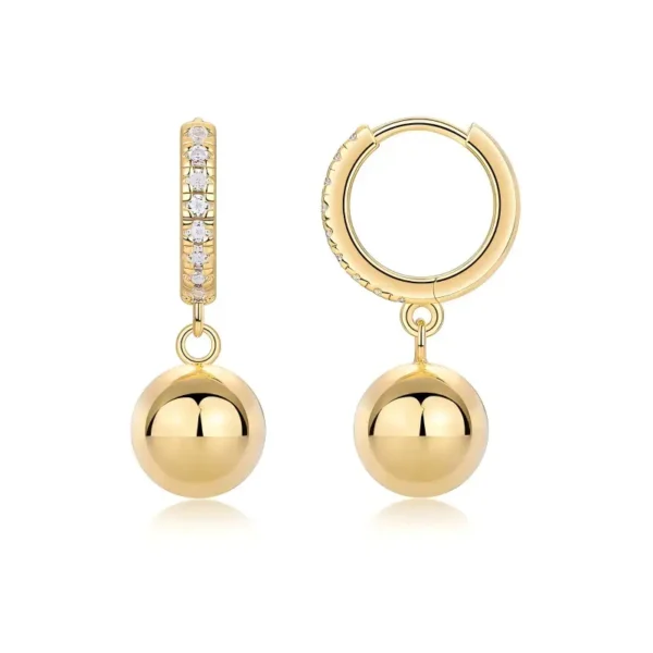 Pavé Moissanite Huggie Hoop Earrings with Polished Ball Drop