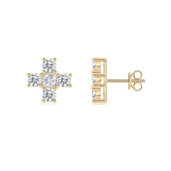 Five-Stone Princess and Round Cut Moissanite Cluster Stud Earrings