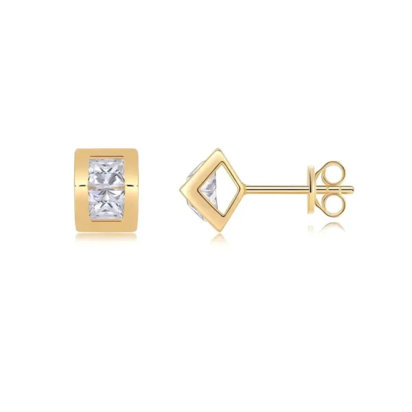 Two-Stone Channel Set Princess Cut Moissanite Geometric Stud Earrings