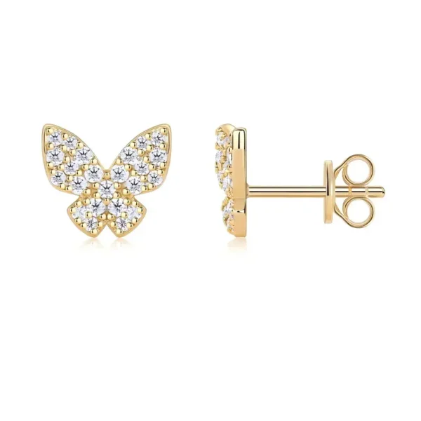 Full Pavé Round Cut Moissanite Butterfly Stud Earrings