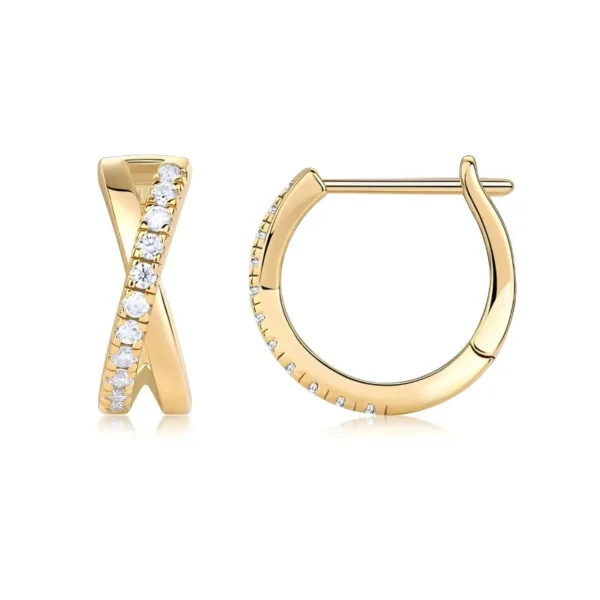 Pavé and Polished Criss-Cross Moissanite Huggie Hoop Earrings