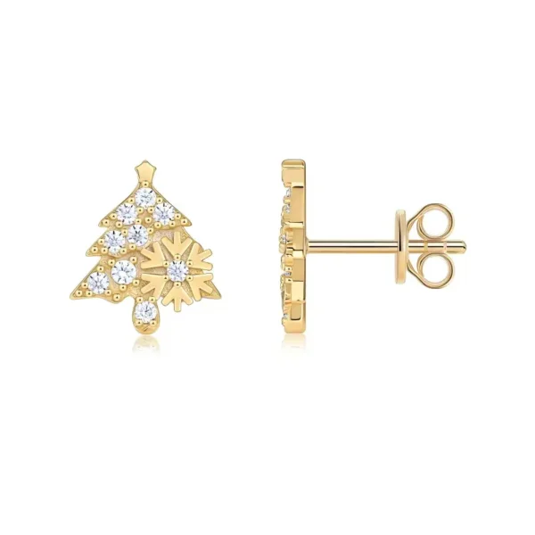 Pavé Moissanite Christmas Tree Stud Earrings with Snowflake Detail