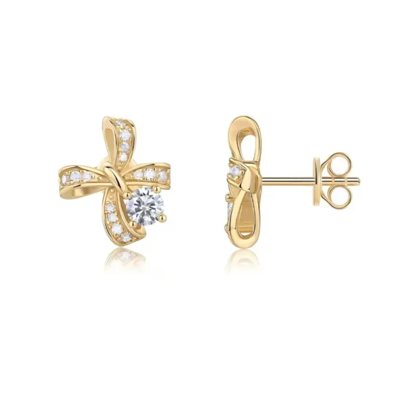Pavé Accent Ribbon Bow Moissanite Stud Earrings
