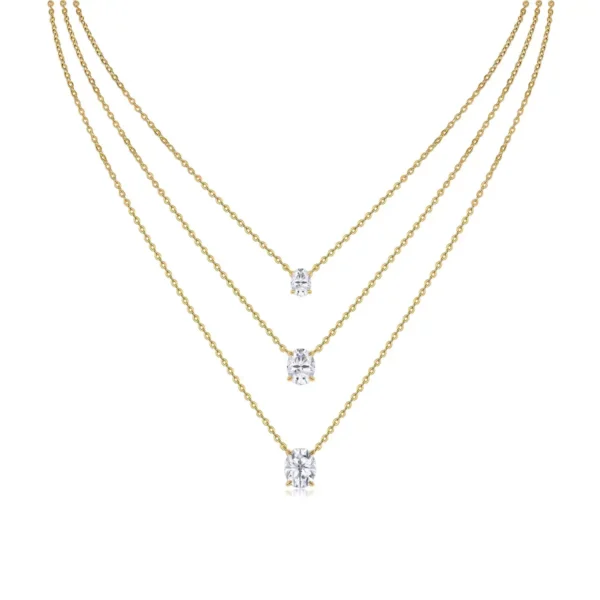 Three-Strand Layered Necklace with Graduated Oval Cut Moissanite Solitaires