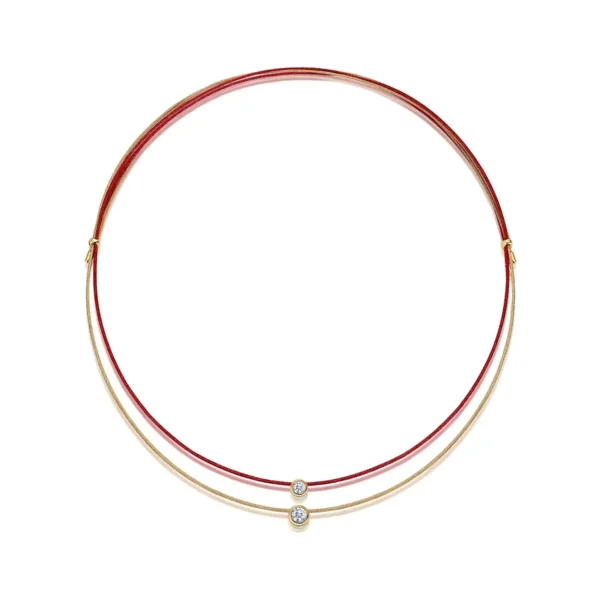 Two-Strand Layered Red and Gold Cord Necklace