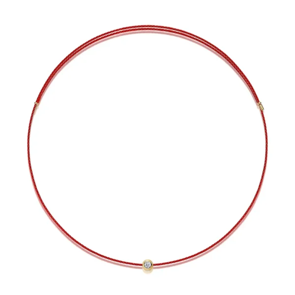 Red Cord Solitaire Bezel Set Round Moissanite Necklace