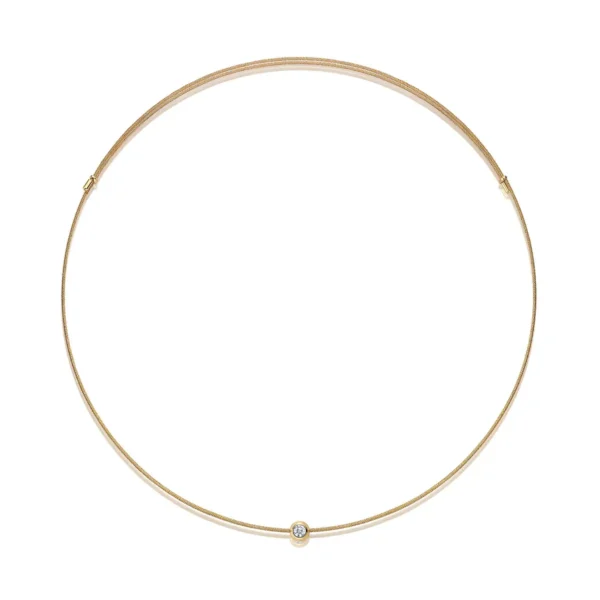 Gold Plated Solitaire Bezel Set Round Moissanite Cable Cord Necklace