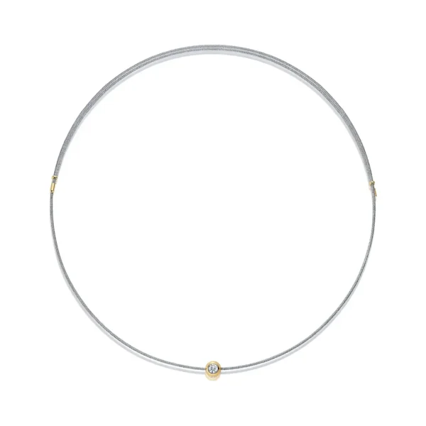 Two-Tone Solitaire Bezel Set Round Moissanite Cable Cord Necklace