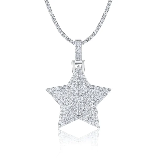 Iced Out Pavé Moissanite 3D Star Pendant with Tennis Chain Necklace