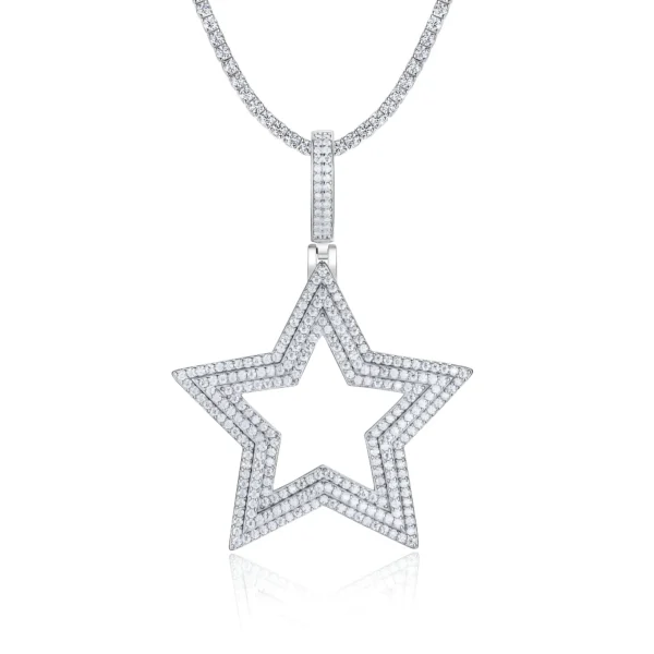 Iced Out Pavé Moissanite Open Star Frame Pendant