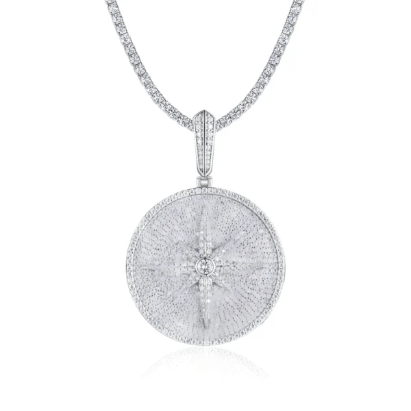 Iced Out Micro Pavé Moissanite Compass Star Medallion Pendant