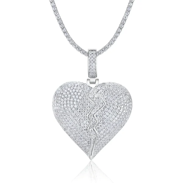 Iced Out Pavé Moissanite 3D Broken Heart Pendant