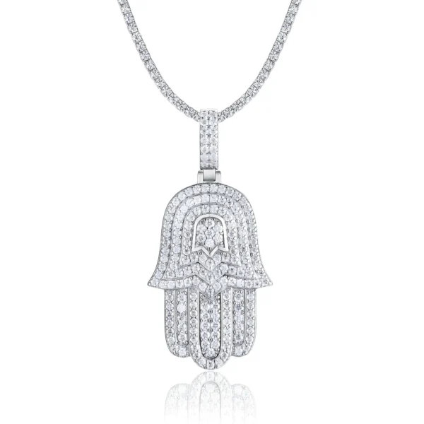 Iced Out Layered Pavé Moissanite Hamsa Hand Pendant