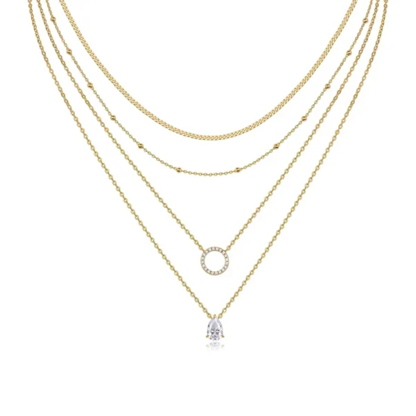 Four-Strand Layered Necklace with Pear-Shaped Moissanite Pendant