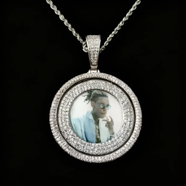 Iced Out Spinning Double Halo Zircon Custom Photo Pendant